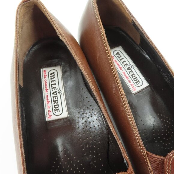 VTG Valleverde Womens 38.5 EUR 8.5 US Brown Leather Loafer Heels Made in Italy - Picture 12 of 16